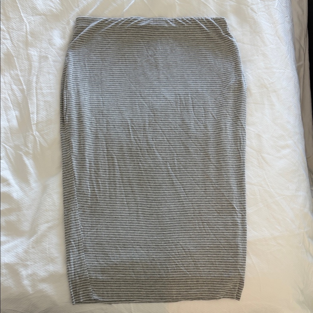 Vince Camuto Gray and White Striped Pencil Skirt